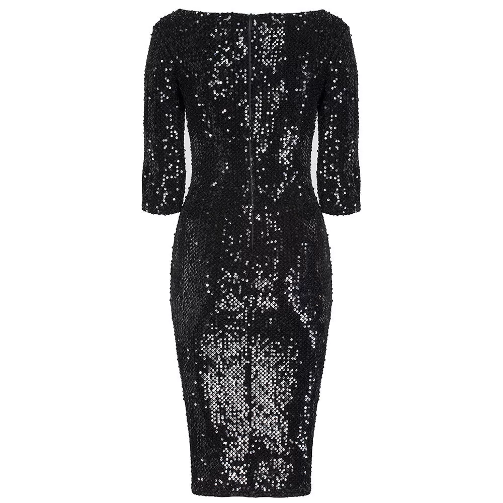 Black Velour Big Sequin Wiggle Dress