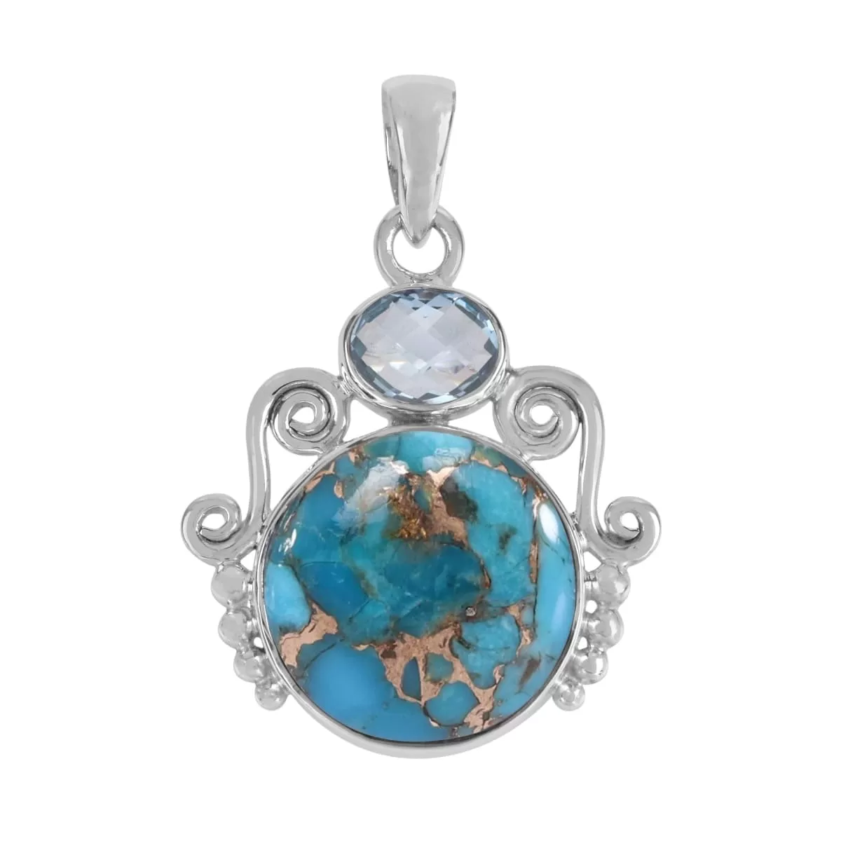 Blue copper Turquoise Pendant Blue Topaz Pendant 925 Sterling Silver Pendant Turquoise Pendant Handmade Pendant 25X40mm Pendant For Women's