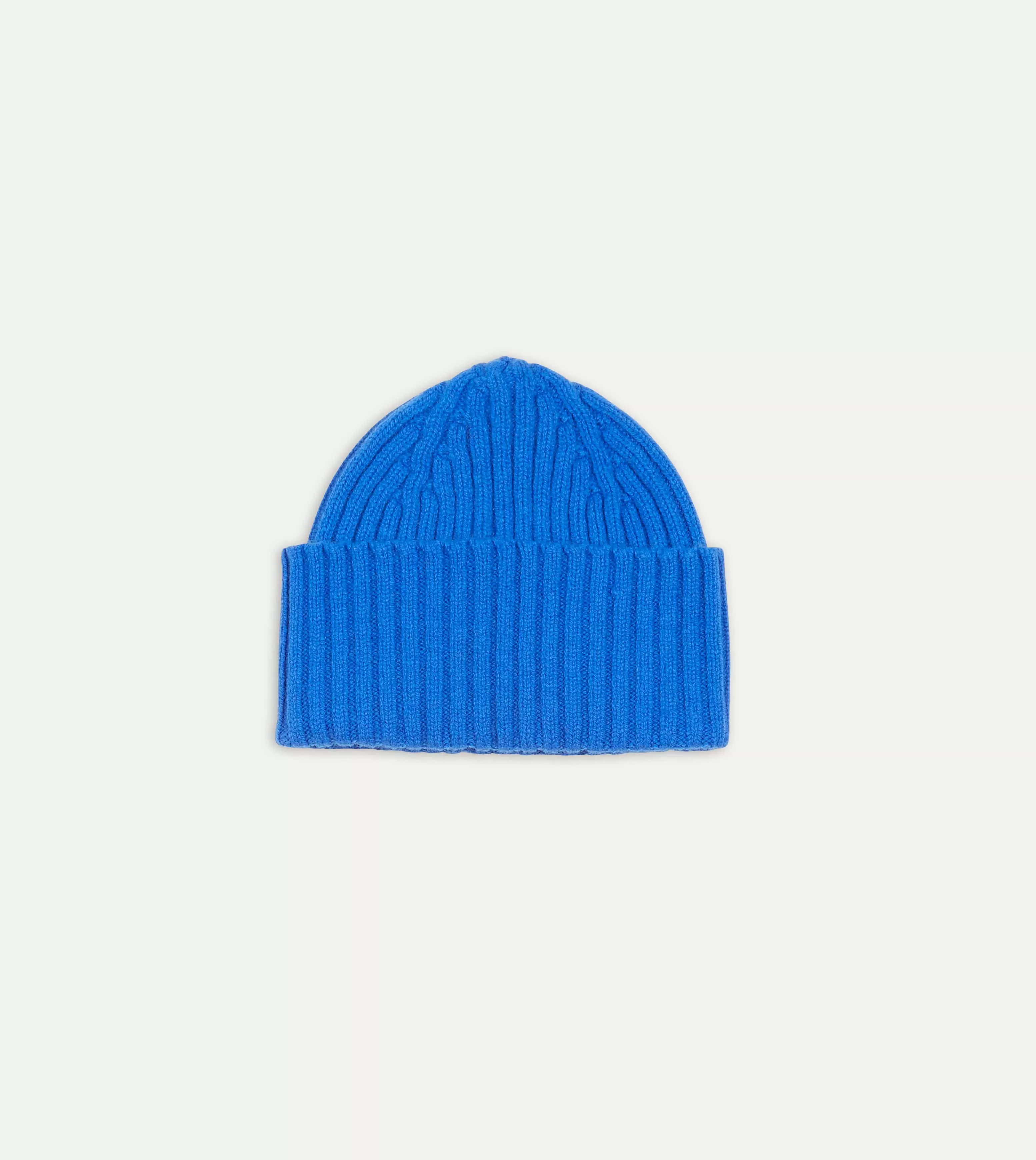 Blue Lambswool Ribbed Knit Cap