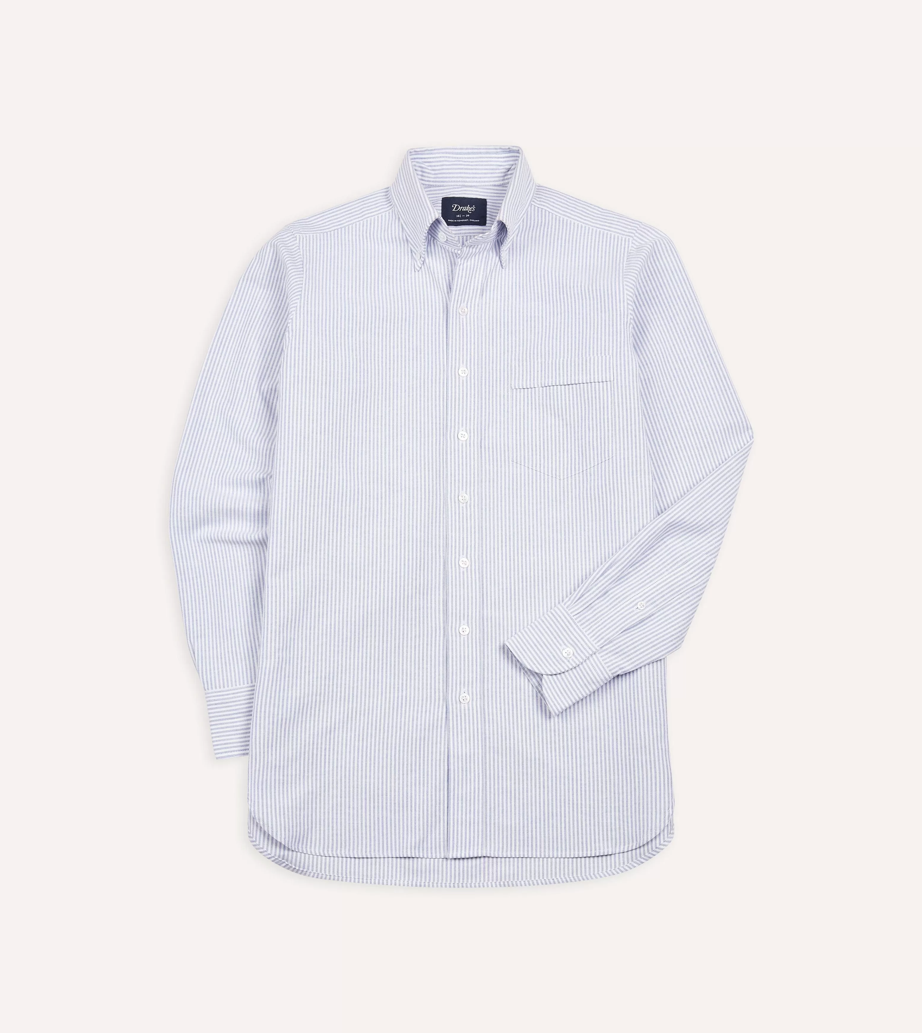 Blue Ticking Stripe Cotton Oxford Cloth Button-Down Shirt