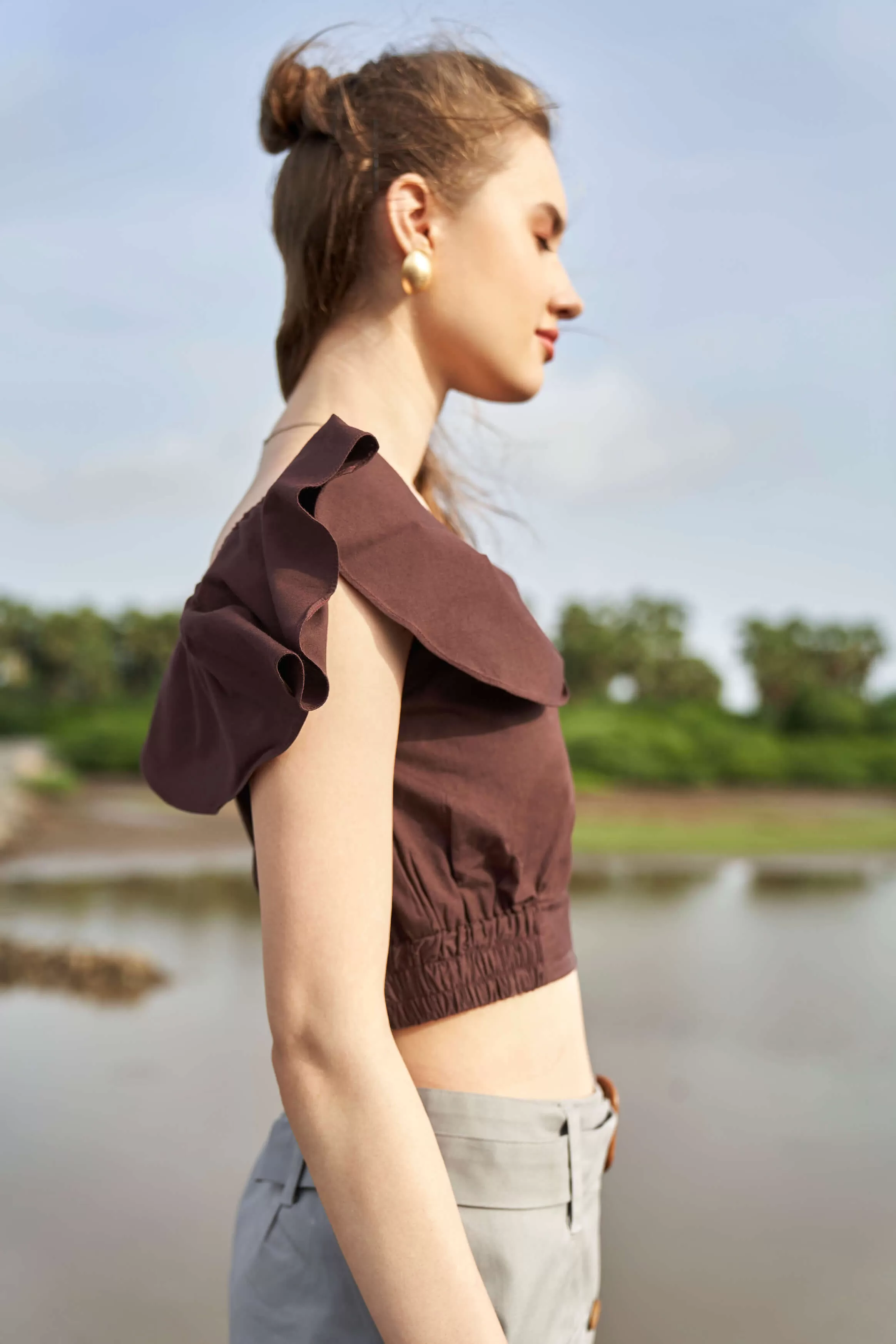 Brown Boat Neck Top