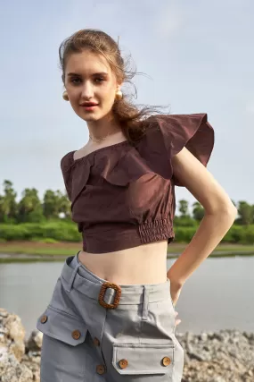 Brown Boat Neck Top