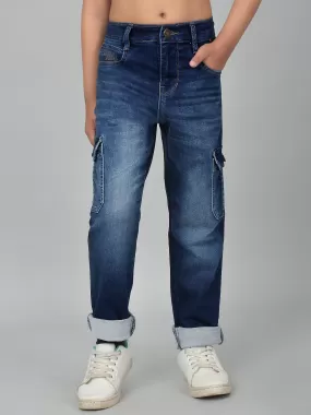 Cantabil Boy's Dark Blue Solid Denim Jogger