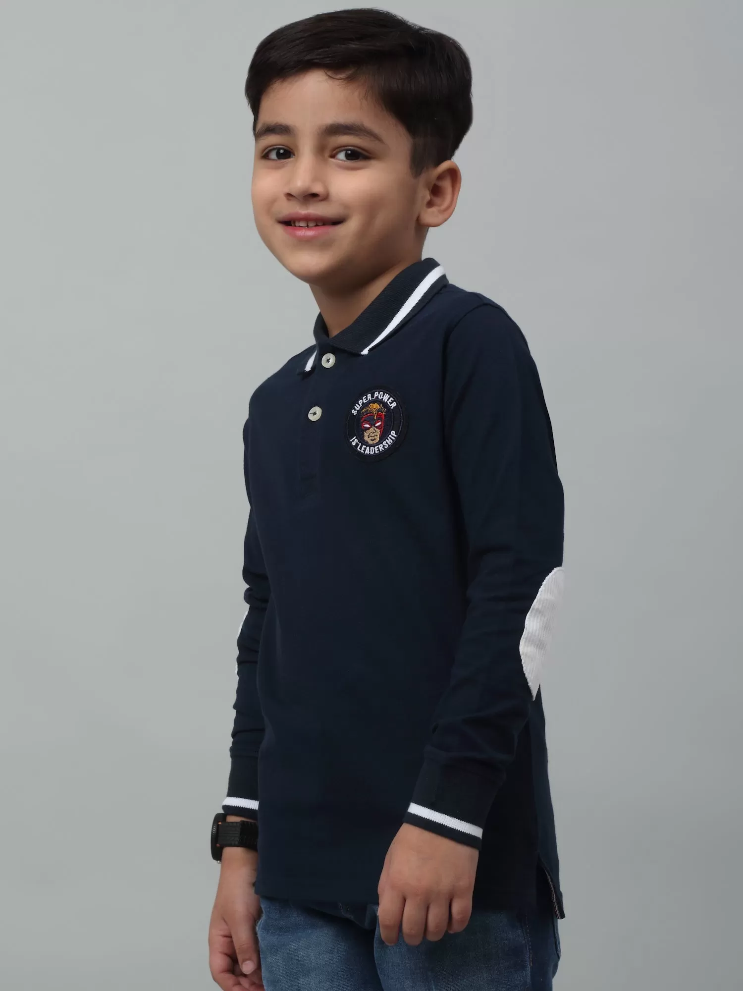 Cantabil Boys Navy Blue Solid Full Sleeves Casual Cotton T-Shirt