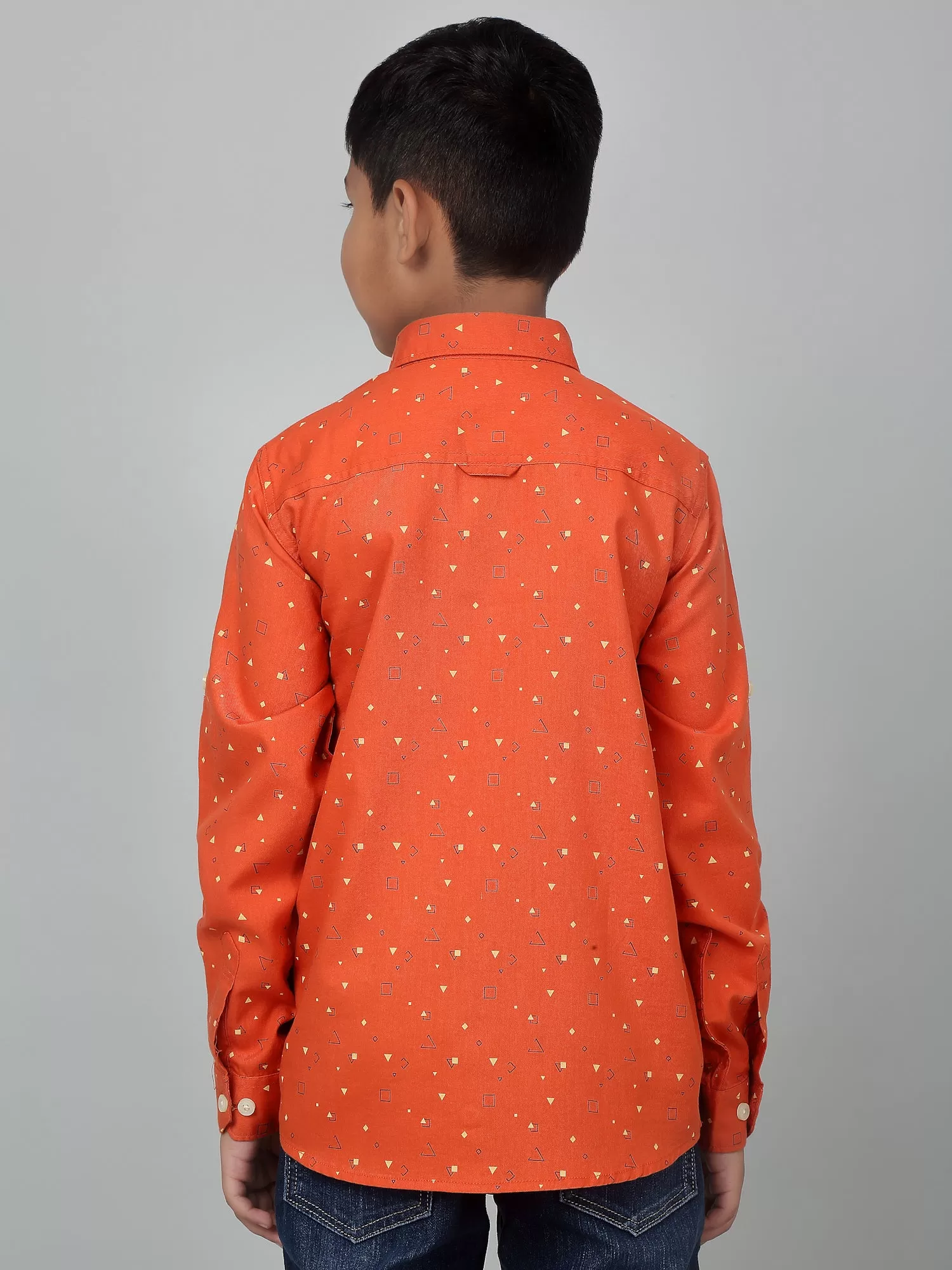 Cantabil Boy's Orange Printed Full Sleeves Shirt