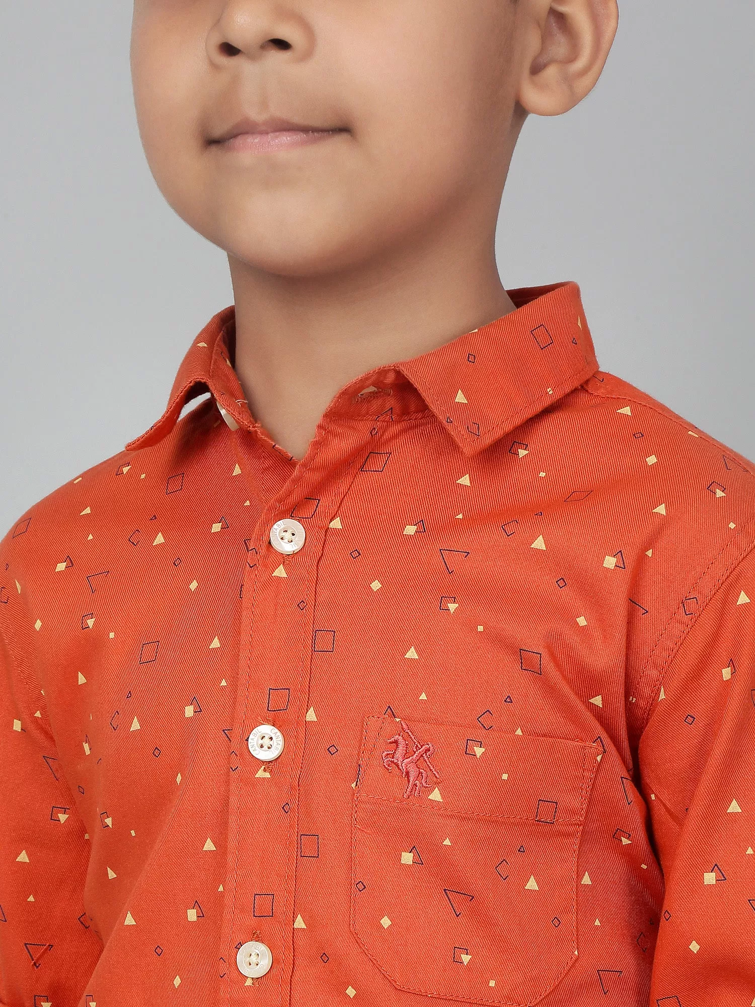 Cantabil Boy's Orange Printed Full Sleeves Shirt