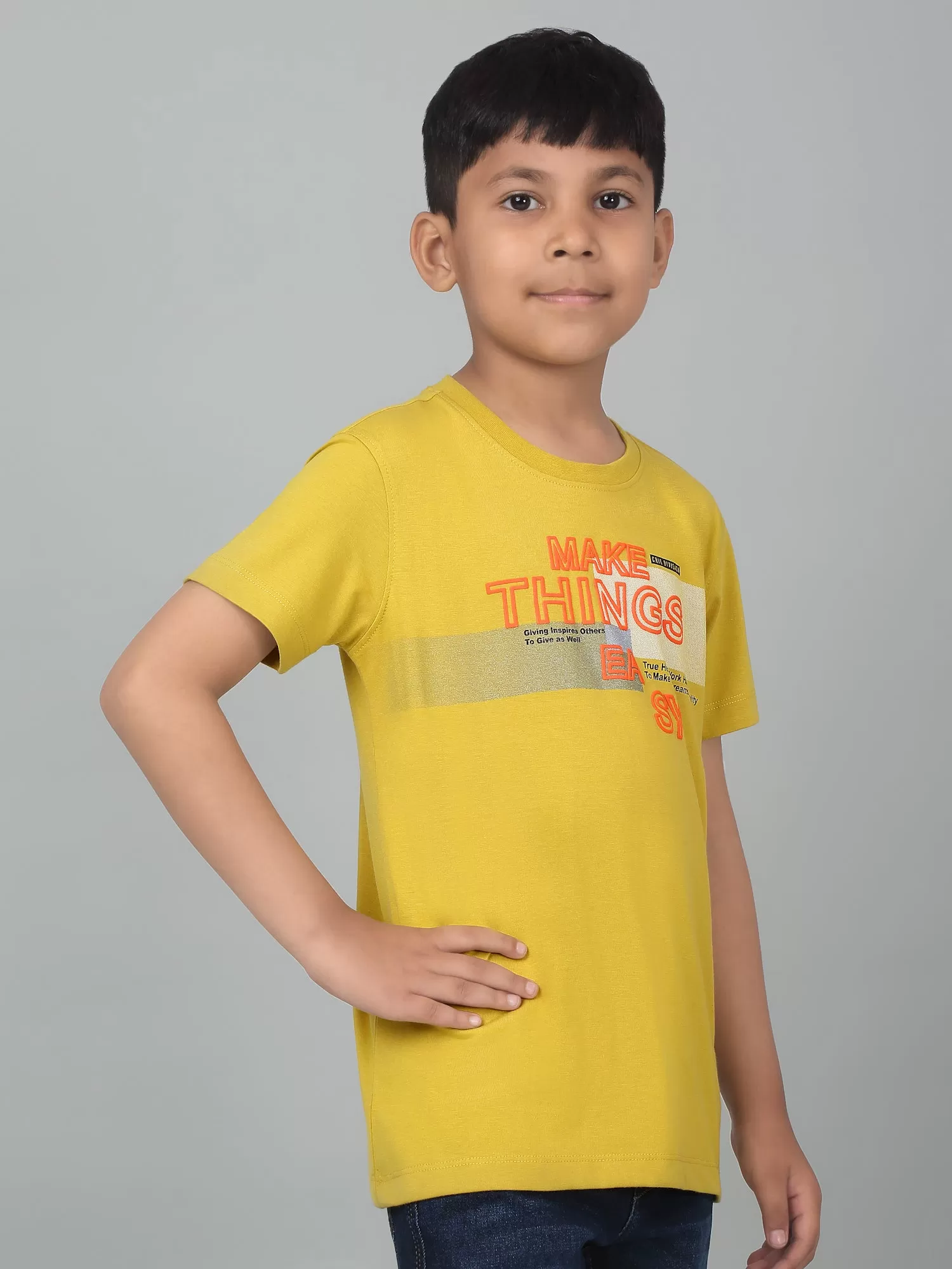 Cantabil Boy's Yellow Printed Half Sleeves T-Shirt