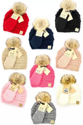 CC Solid Ribbed Baby Pom Beanie Set