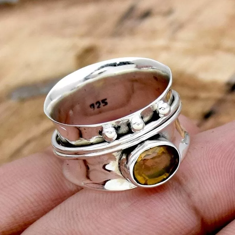 Citrine Spinner 925 Sterling Silver Ring, Handmade Jewelry, November Birthstone, For Her