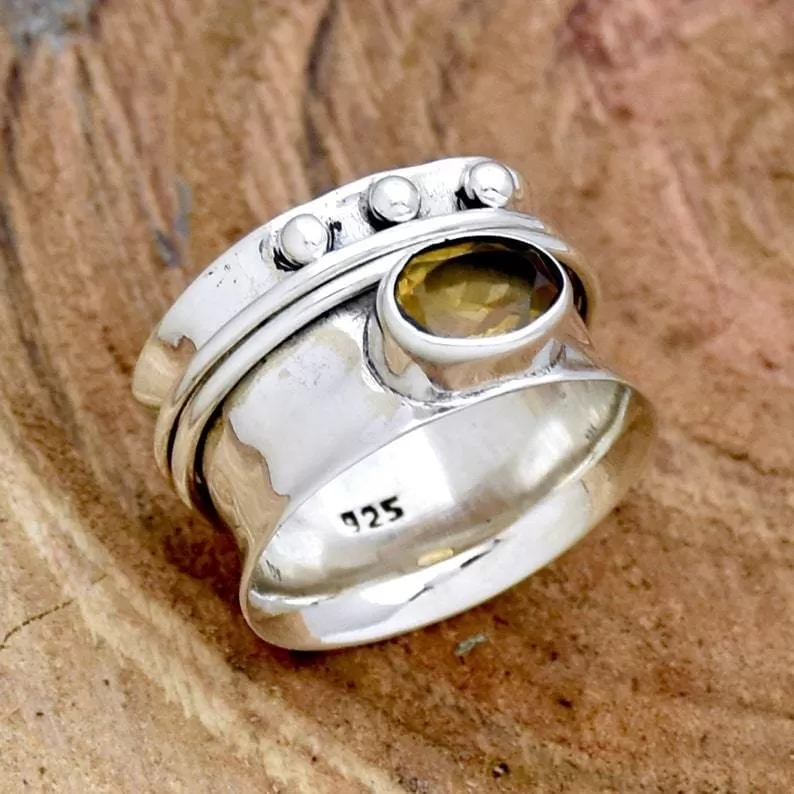 Citrine Spinner 925 Sterling Silver Ring, Handmade Jewelry, November Birthstone, For Her