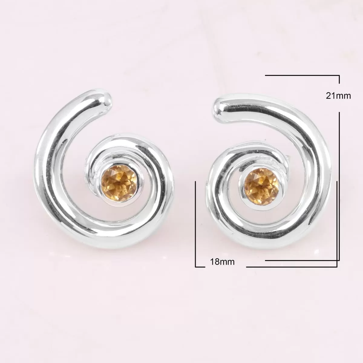 Citrine Stud Sterling Silver Earring Citrine Stud Earring Handmade Earring Silver Earring 18X21mm Earring Bezel Setting Earring For Women's