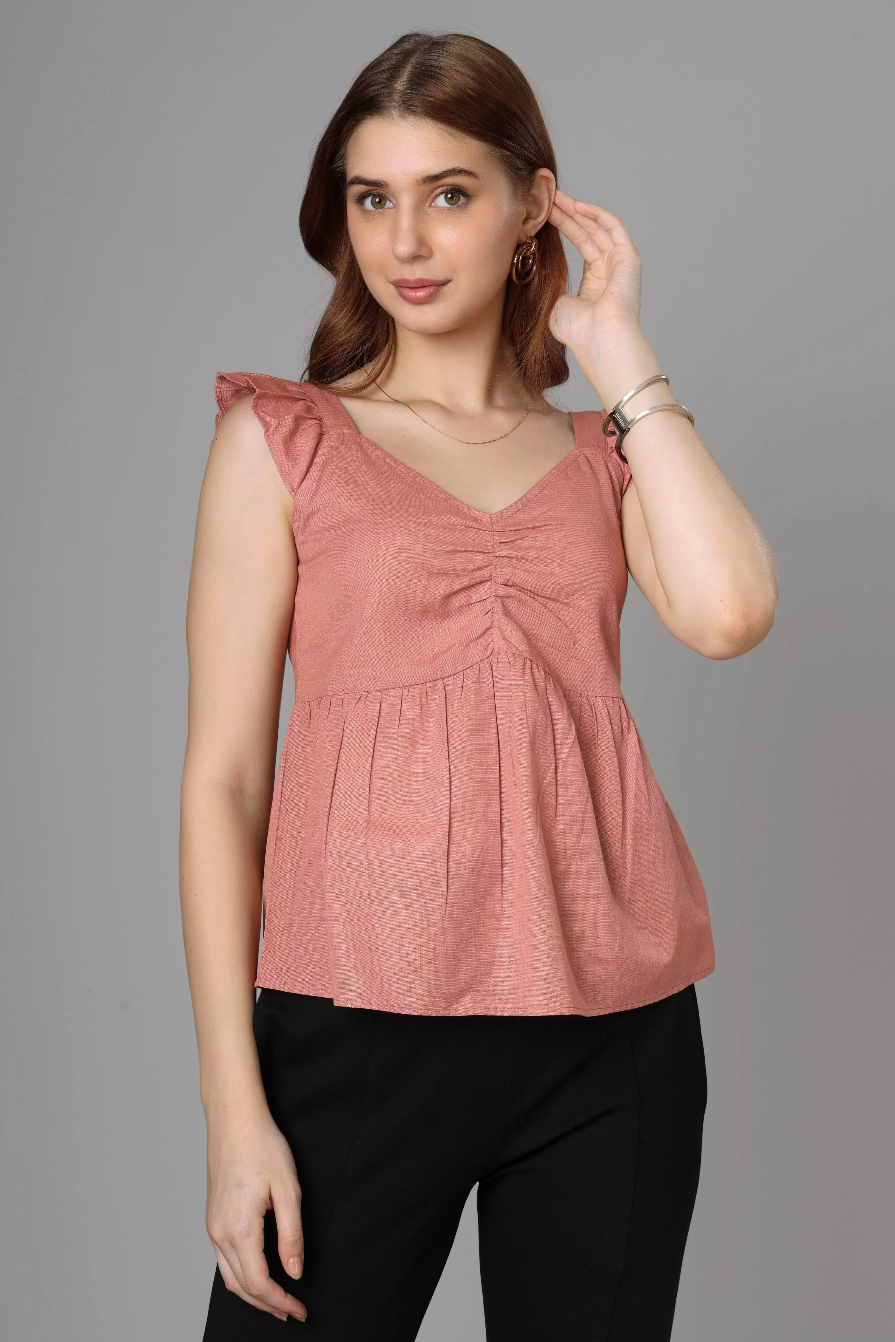 Classic Pink Cotton Top For Women