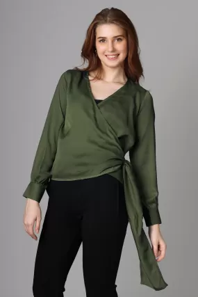 Classic Plain Seaweed Green Top For Women