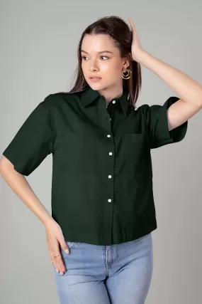 Classic Plain Short Cotton Shirt For Women