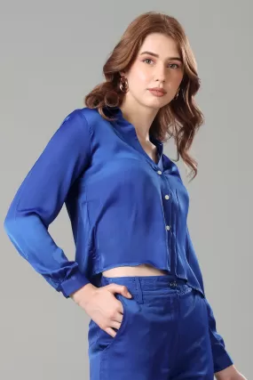 Cool Blue Cropped Shirt For Women