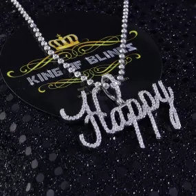 Create Your Own Custom Design in 925 Sterling Silver 2.00inch 'HAPPY' Pendant  Cubic Zirconia