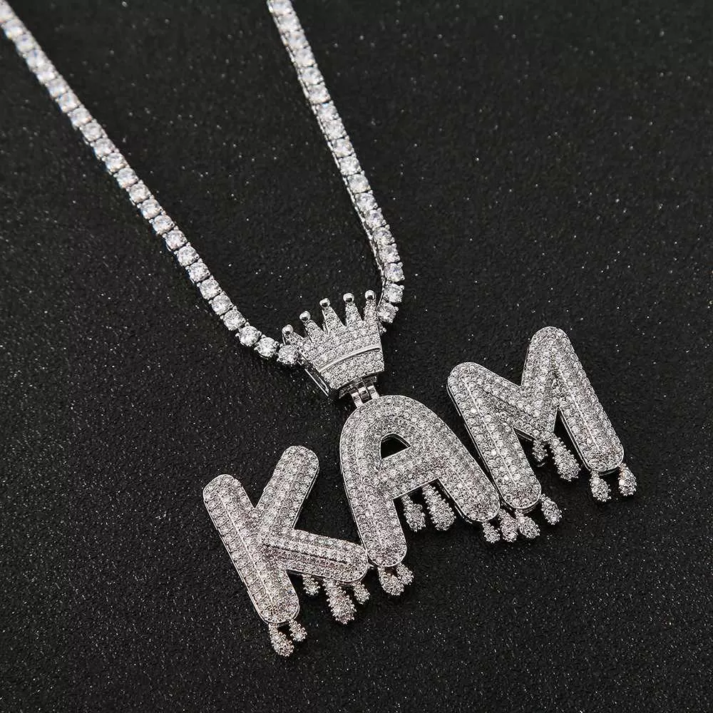 【Custom】Iced Crown Drop Letter Pendant