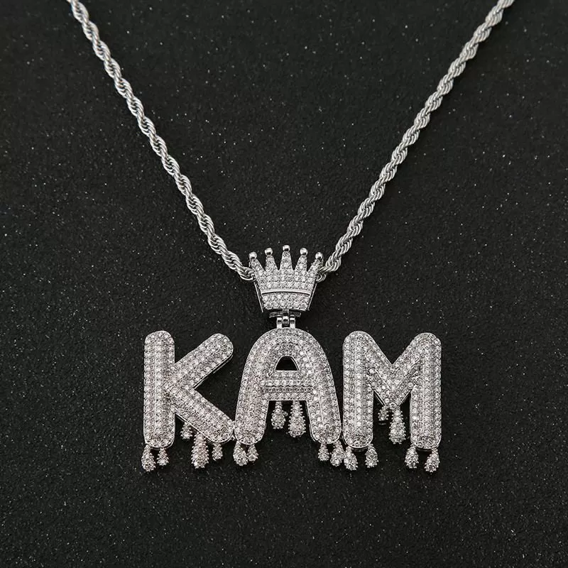 【Custom】Iced Crown Drop Letter Pendant