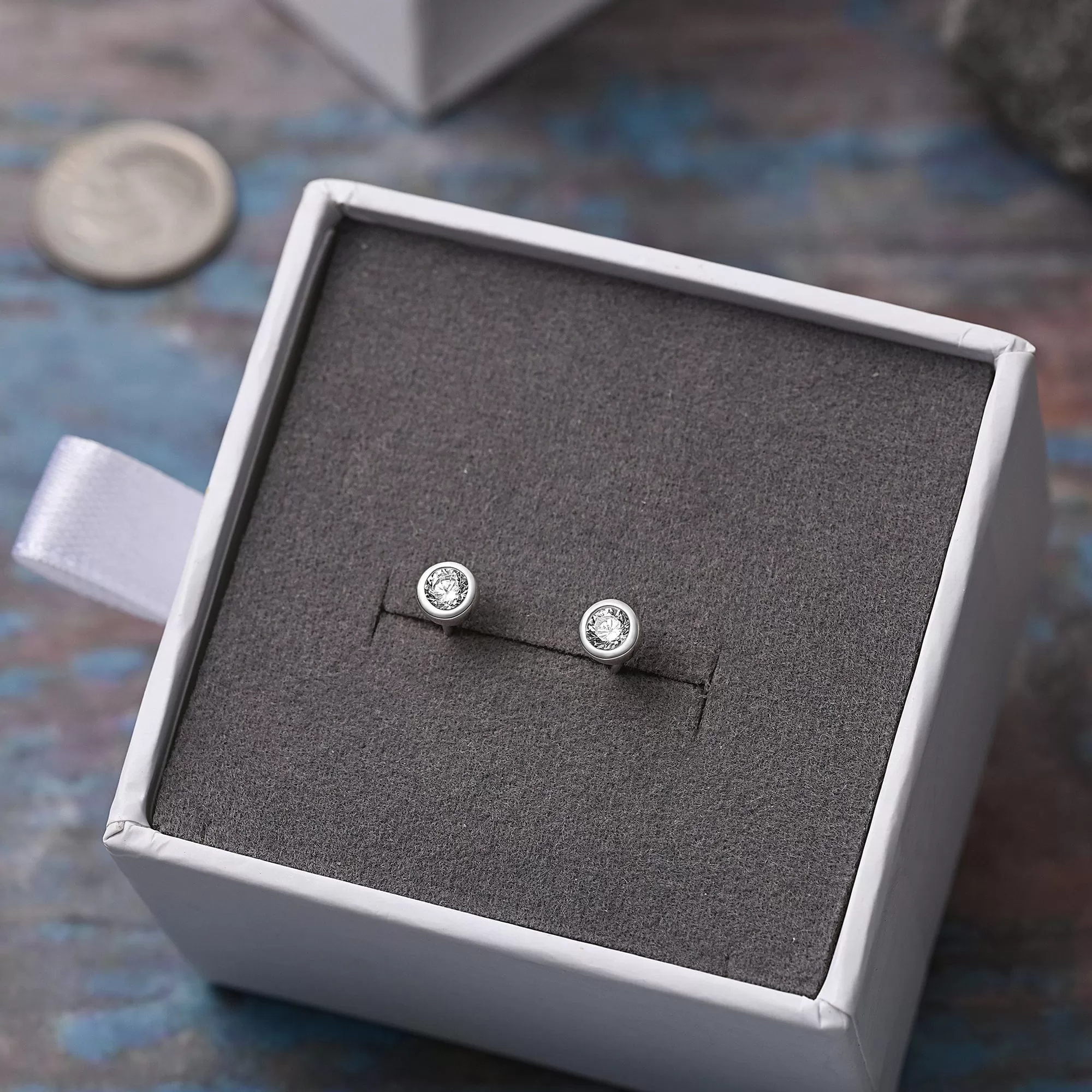 CZ Geometric Circle Stud Earrings Sterling Silver