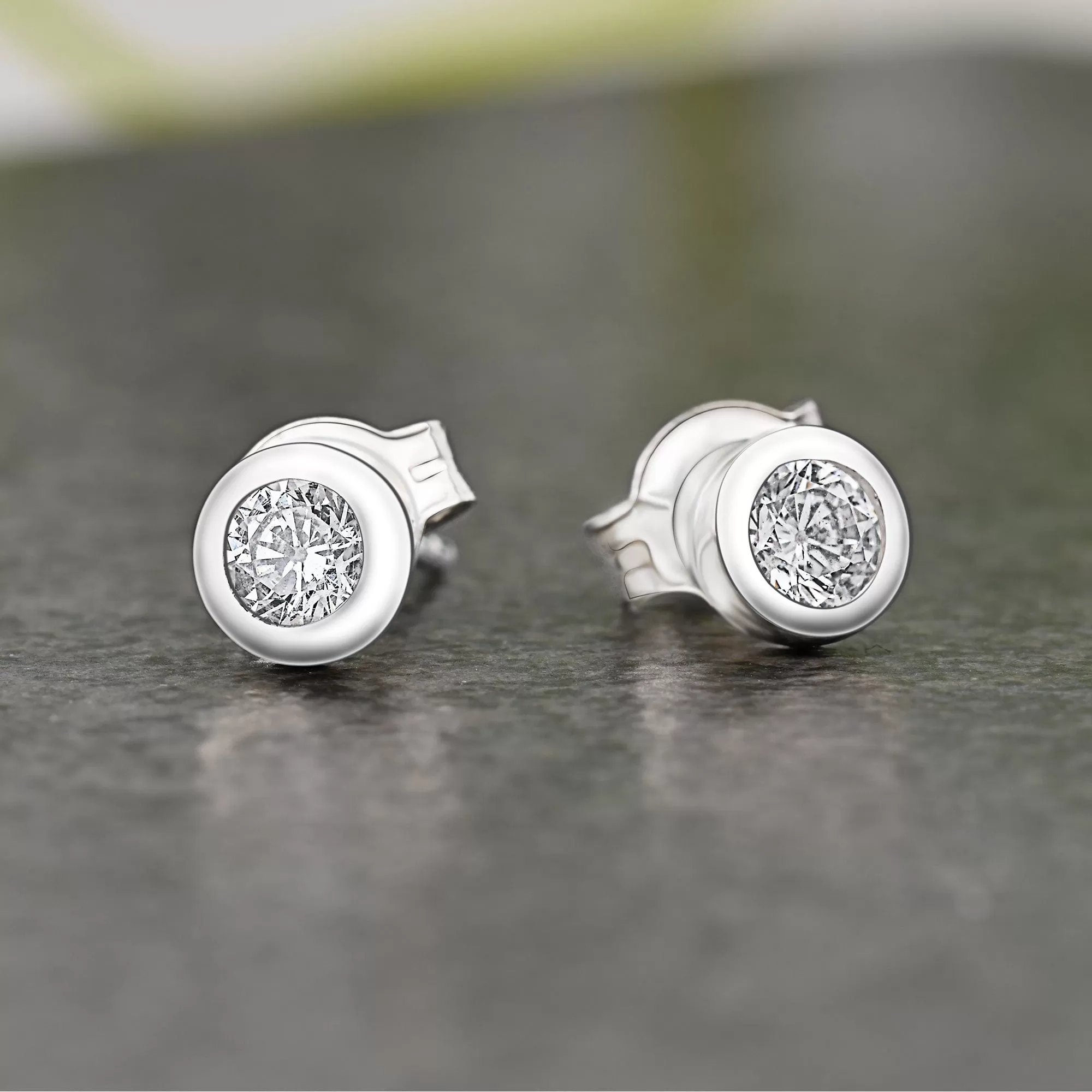 CZ Geometric Circle Stud Earrings Sterling Silver