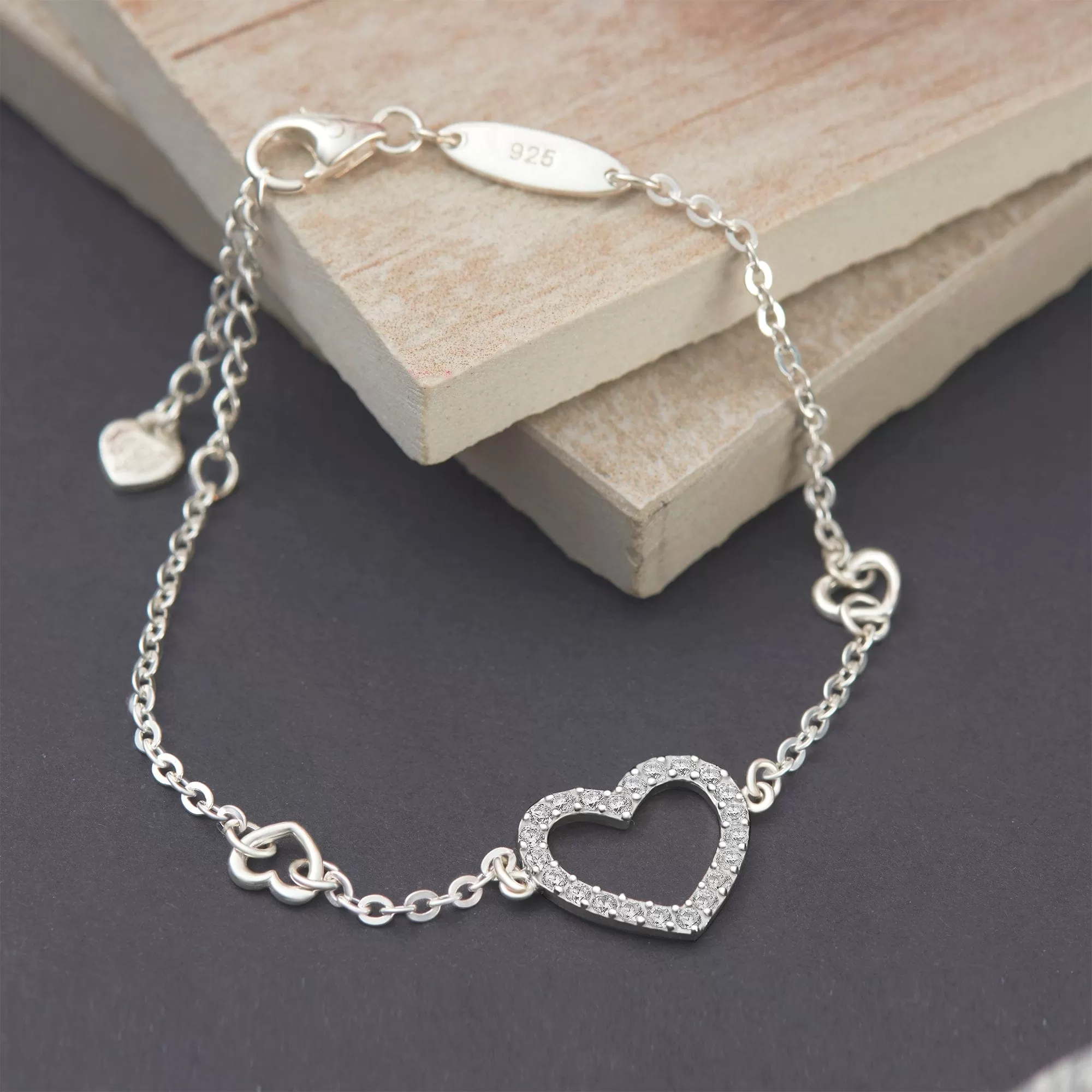 CZ Open Heart Bracelet Sterling Silver