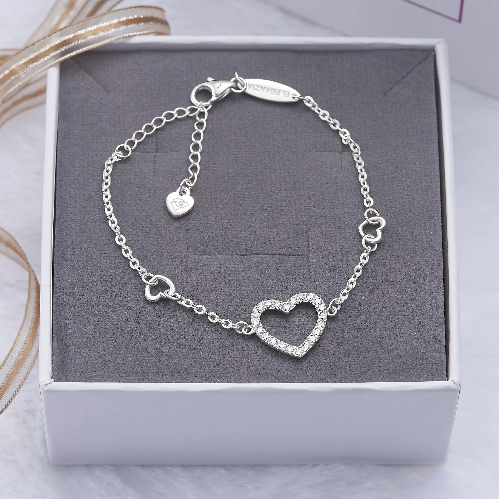 CZ Open Heart Bracelet Sterling Silver