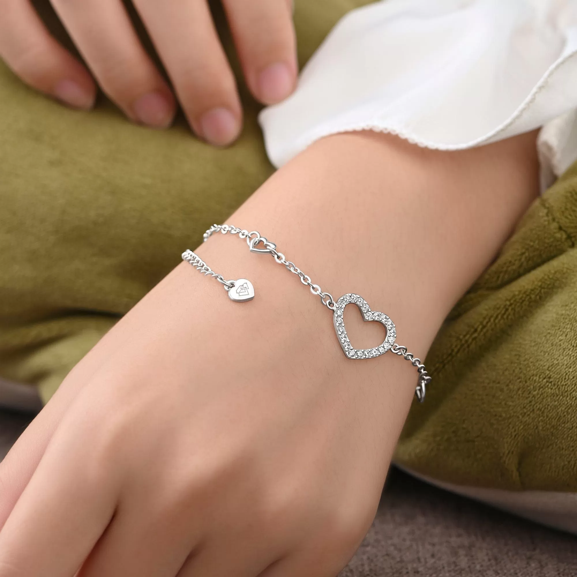 CZ Open Heart Bracelet Sterling Silver