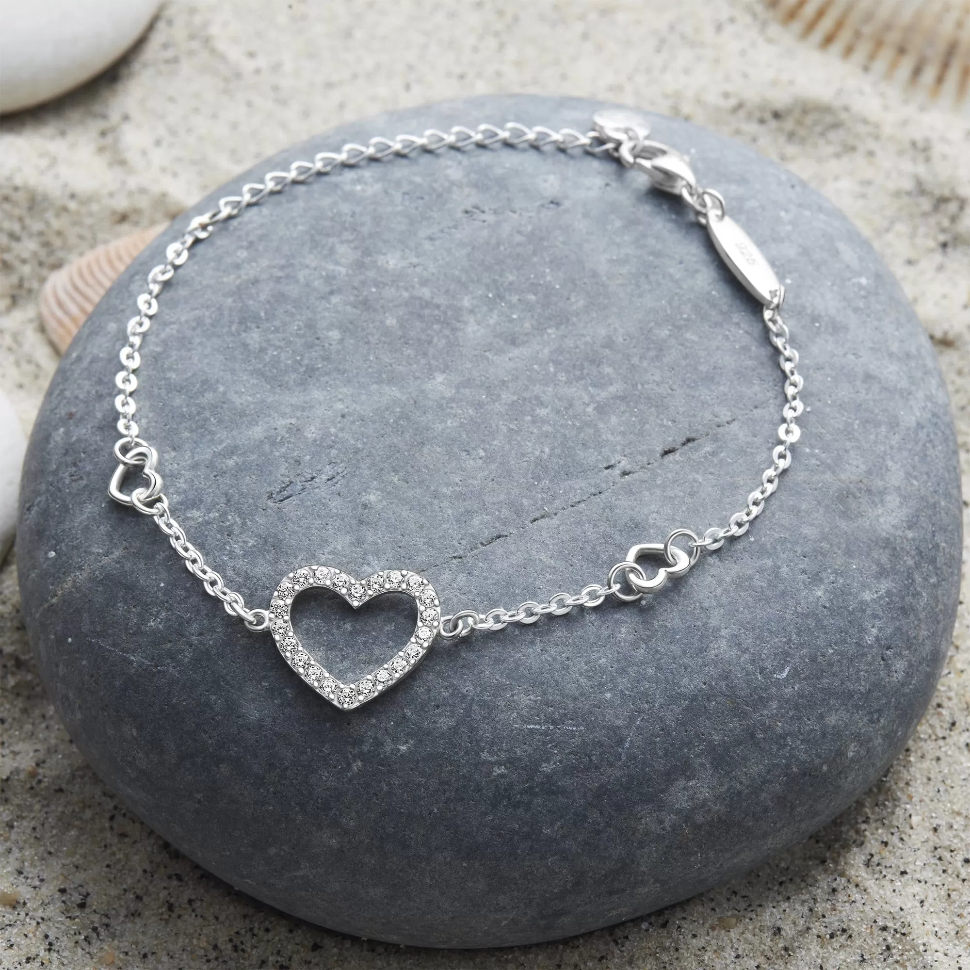 CZ Open Heart Bracelet Sterling Silver