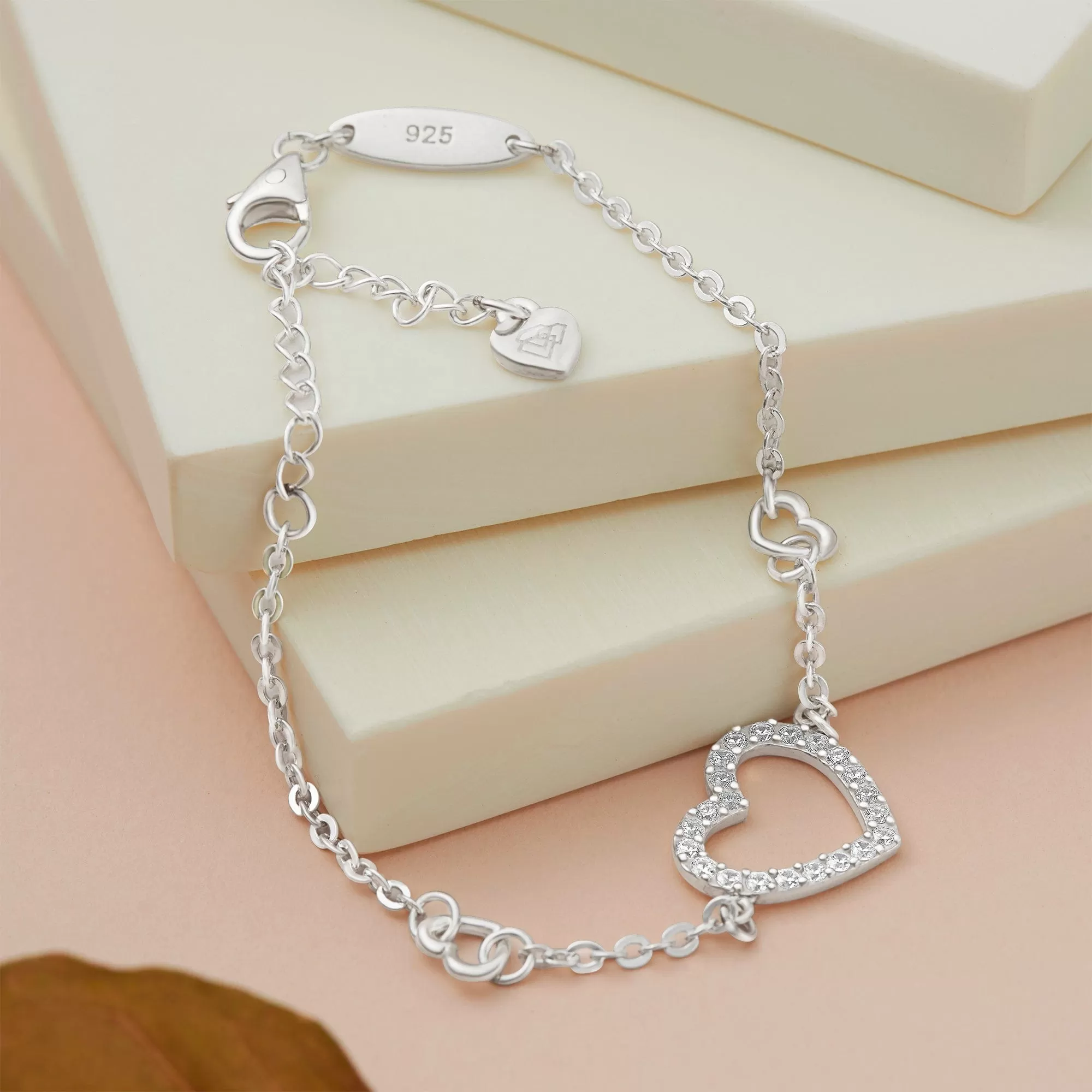 CZ Open Heart Bracelet Sterling Silver