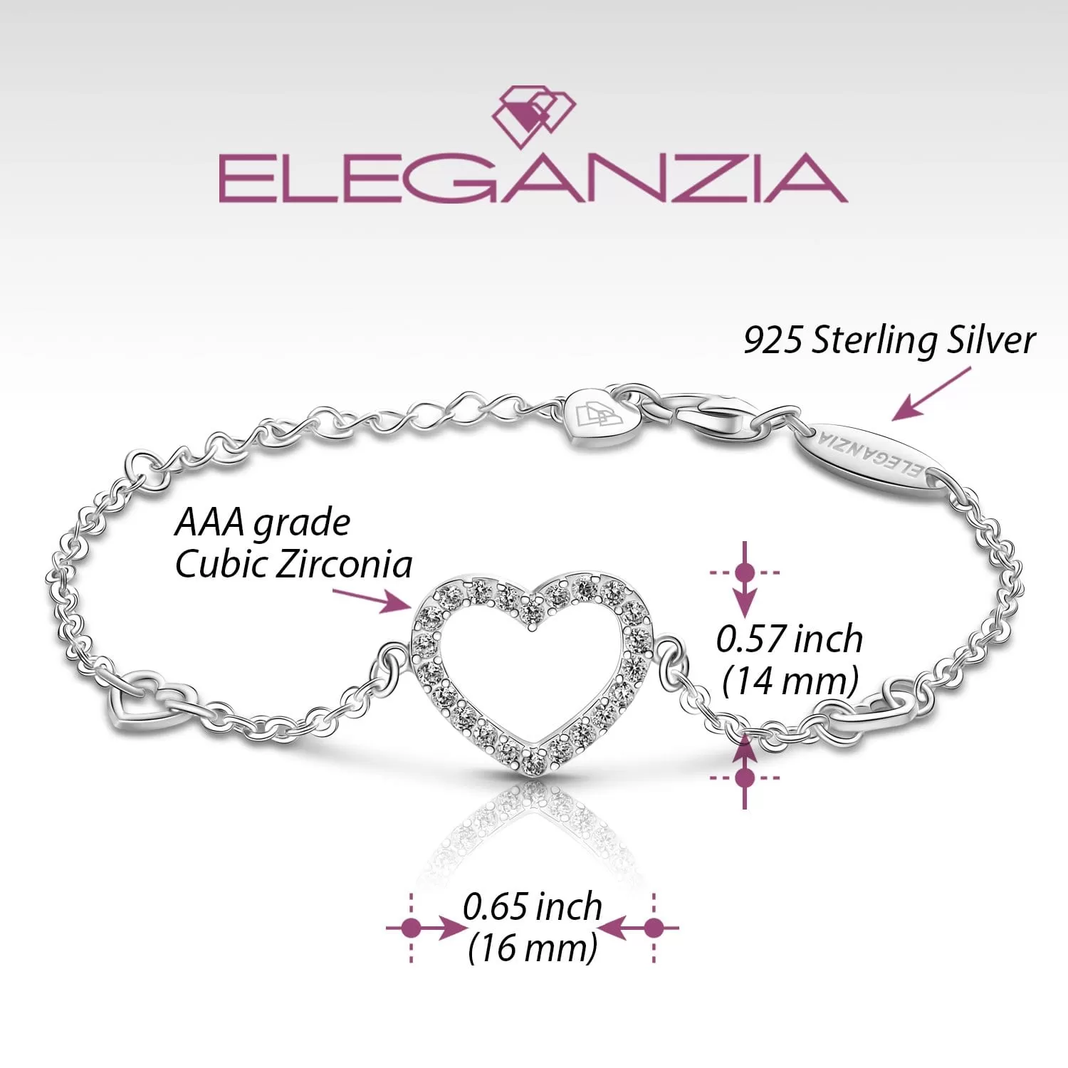 CZ Open Heart Bracelet Sterling Silver