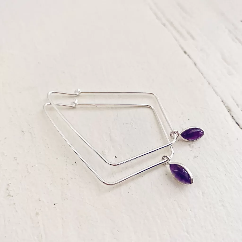 dewdrop II // sterling silver & gemstone modern teardrop hoop earrings