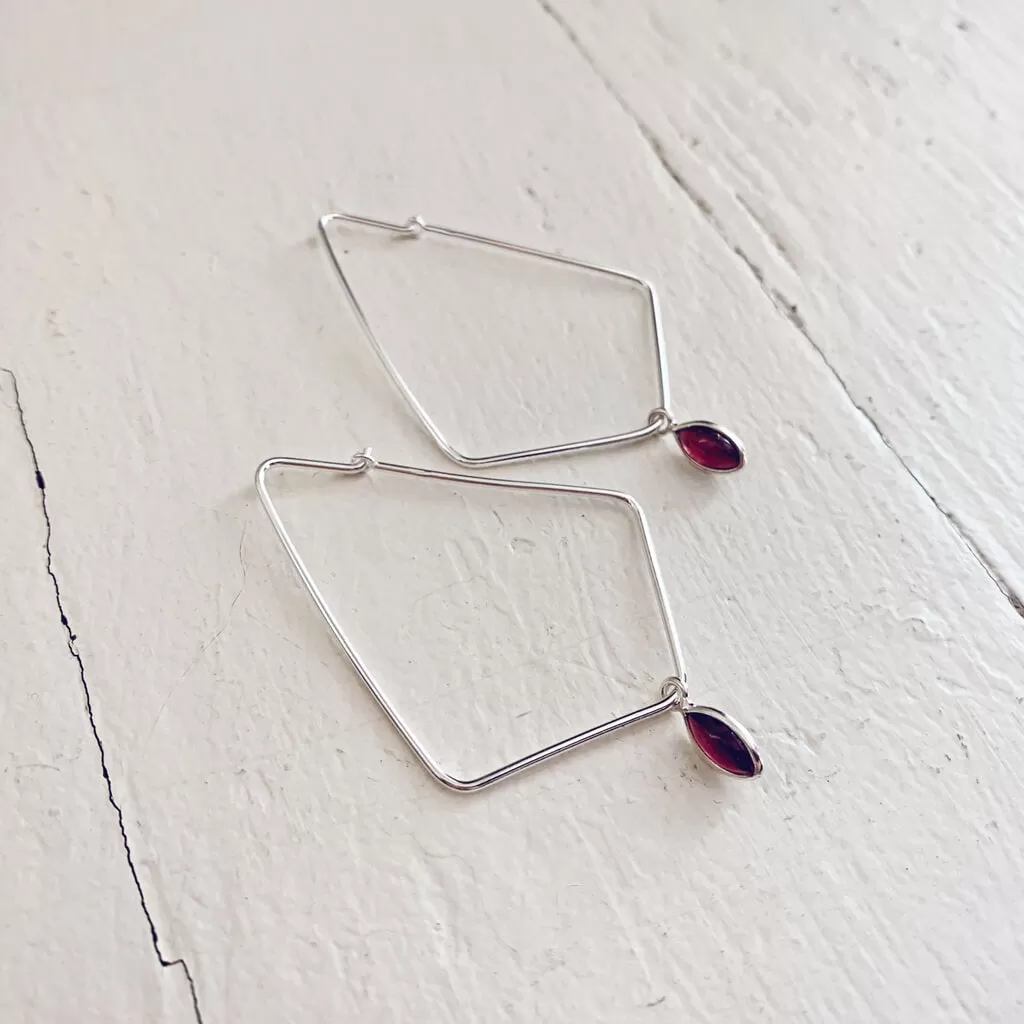 dewdrop II // sterling silver & gemstone modern teardrop hoop earrings