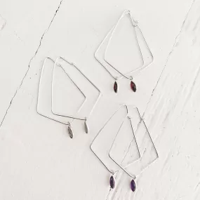 dewdrop II // sterling silver & gemstone modern teardrop hoop earrings