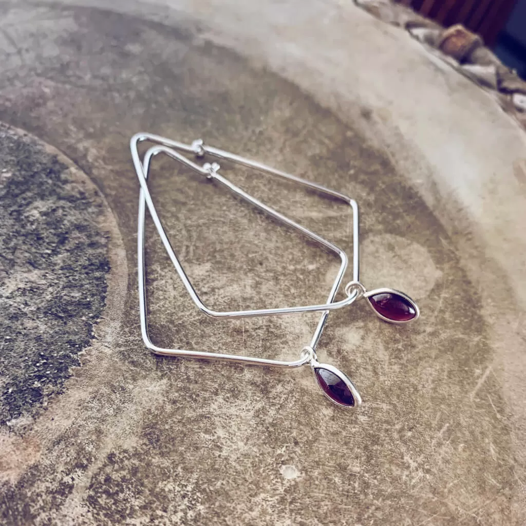 dewdrop II // sterling silver & gemstone modern teardrop hoop earrings