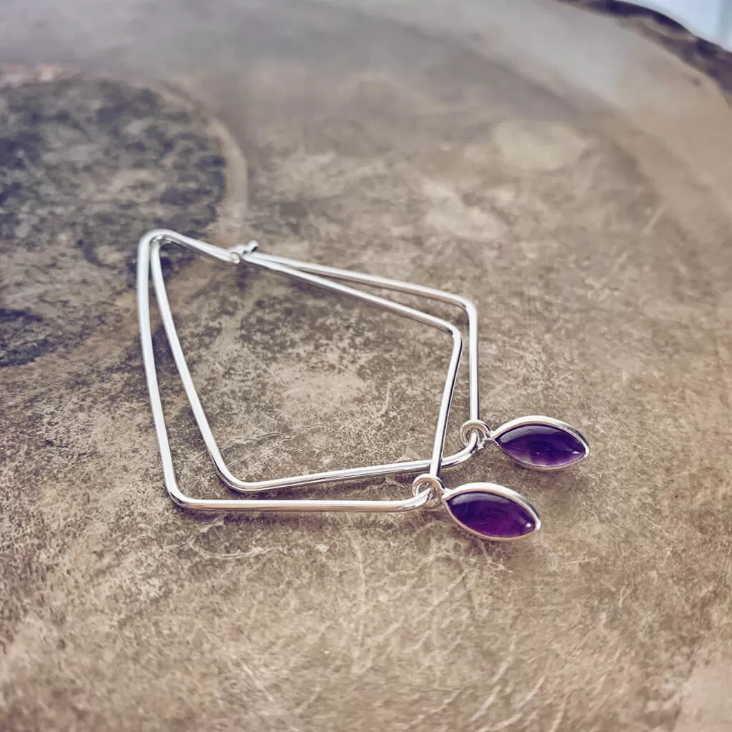 dewdrop II // sterling silver & gemstone modern teardrop hoop earrings