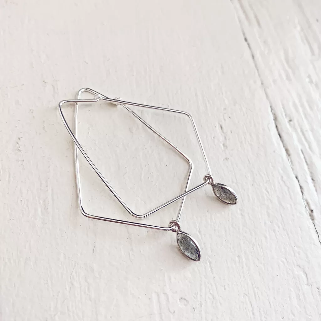 dewdrop II // sterling silver & gemstone modern teardrop hoop earrings