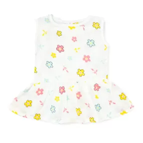 Drop Waist Muslin Frock for Baby Girl -  Sleeveless Organic Cotton Flower