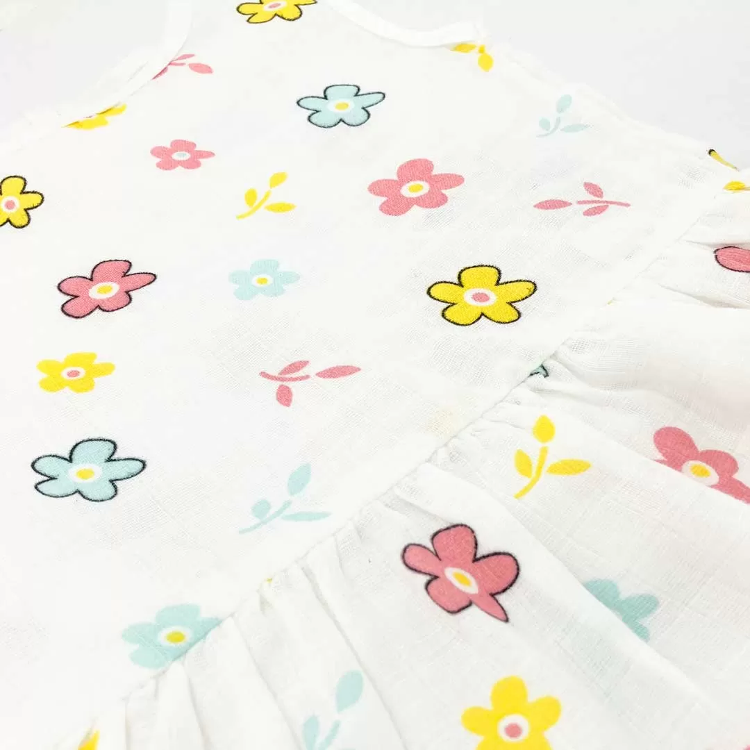 Drop Waist Muslin Frock for Baby Girl -  Sleeveless Organic Cotton Flower