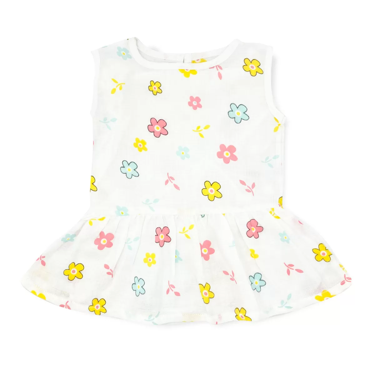 Drop Waist Muslin Frock for Baby Girl -  Sleeveless Organic Cotton Flower