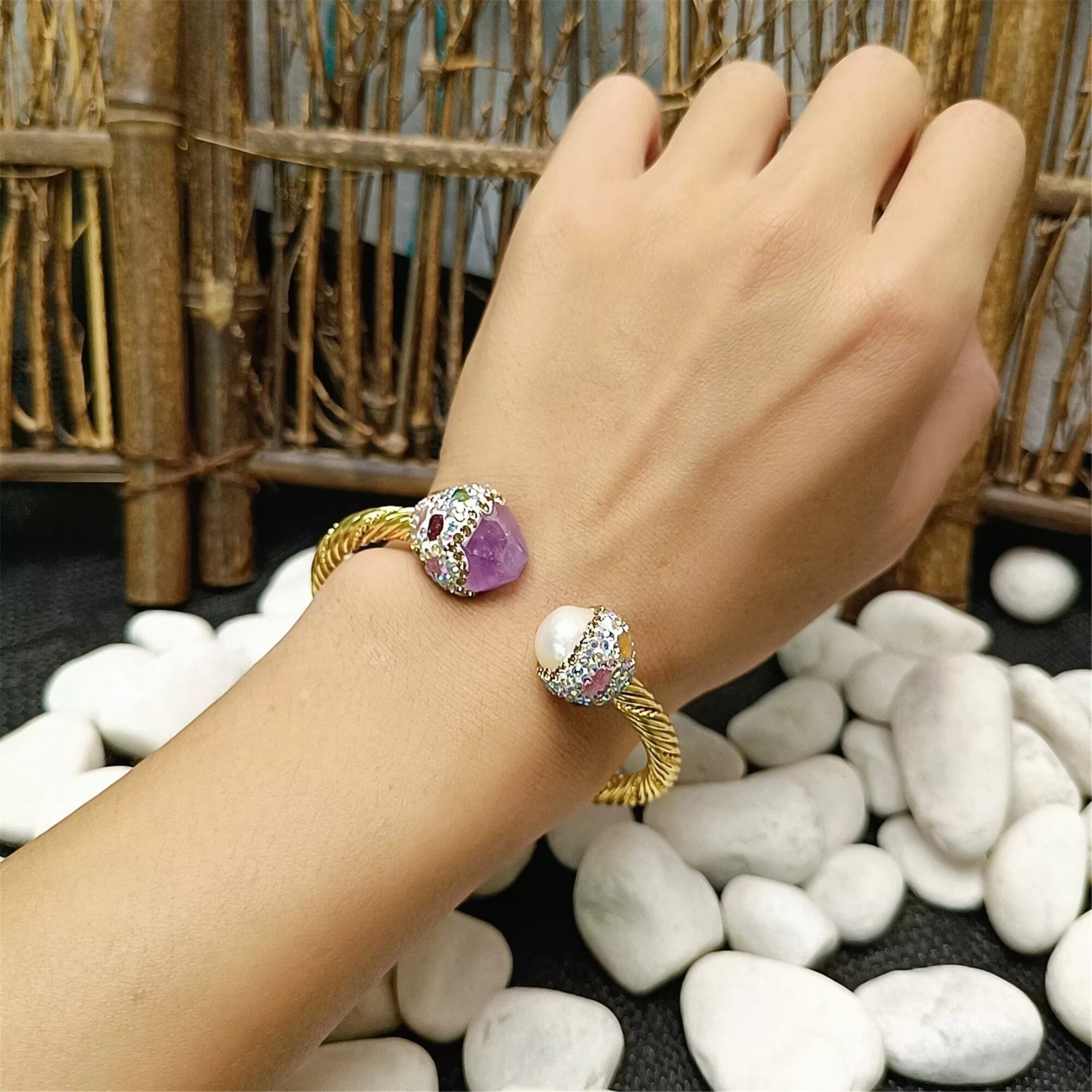 Electroplating Irregular Amethyst Pearl Bracelet