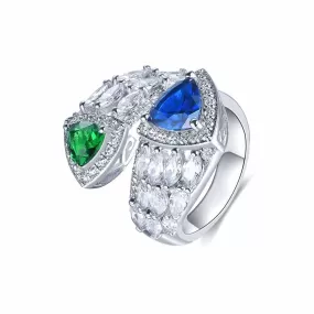 Emerald And Sapphire Heart CZ Engagement Ring Toi et Moi Ring