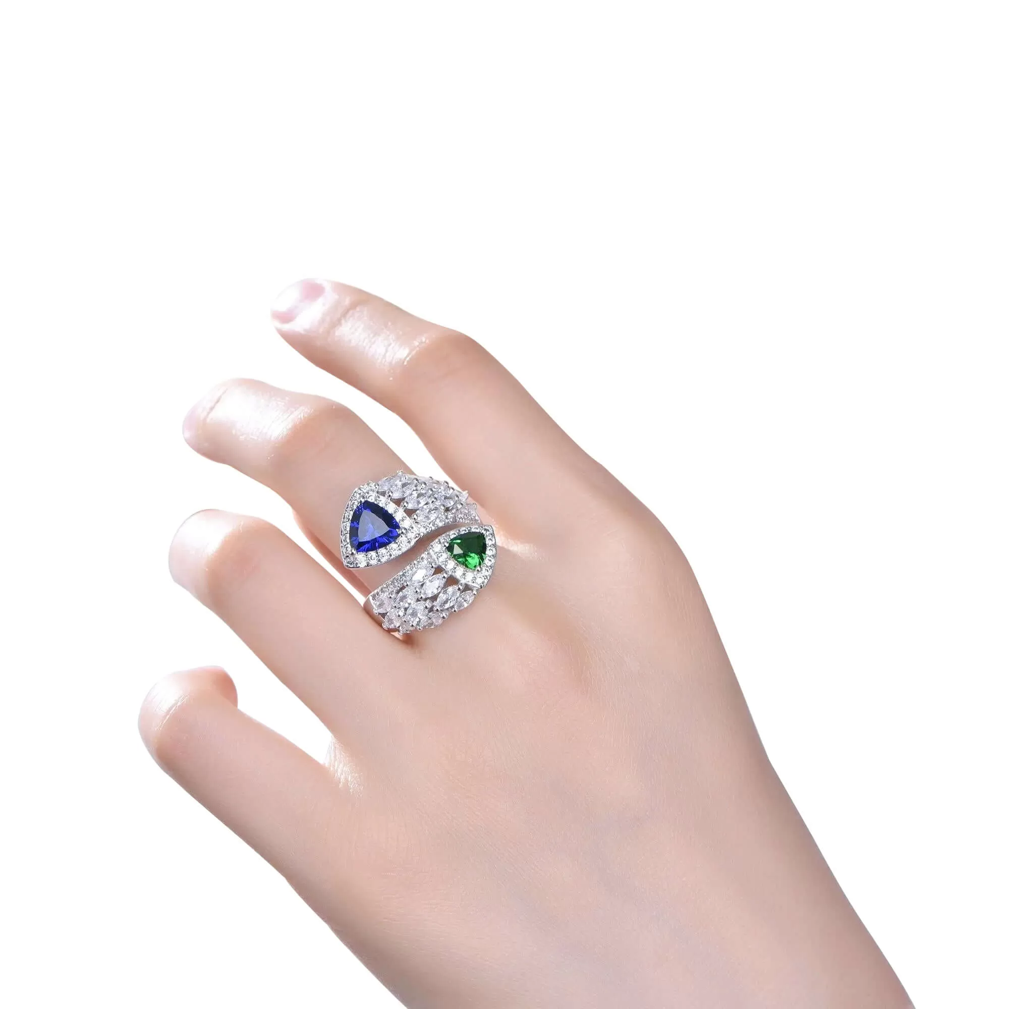 Emerald And Sapphire Heart CZ Engagement Ring Toi et Moi Ring