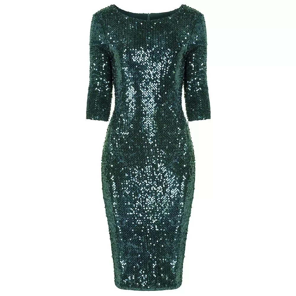 Emerald Green Velour Sequin Wiggle Dress