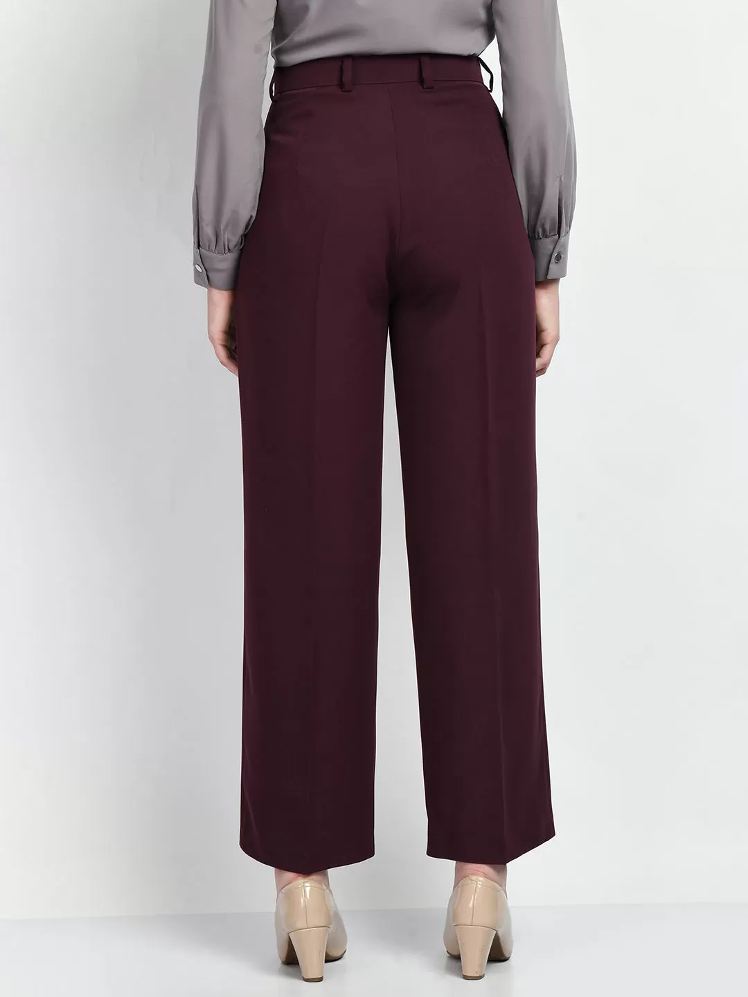 Exude Influence Solid Wide Leg Trousers (Wine)