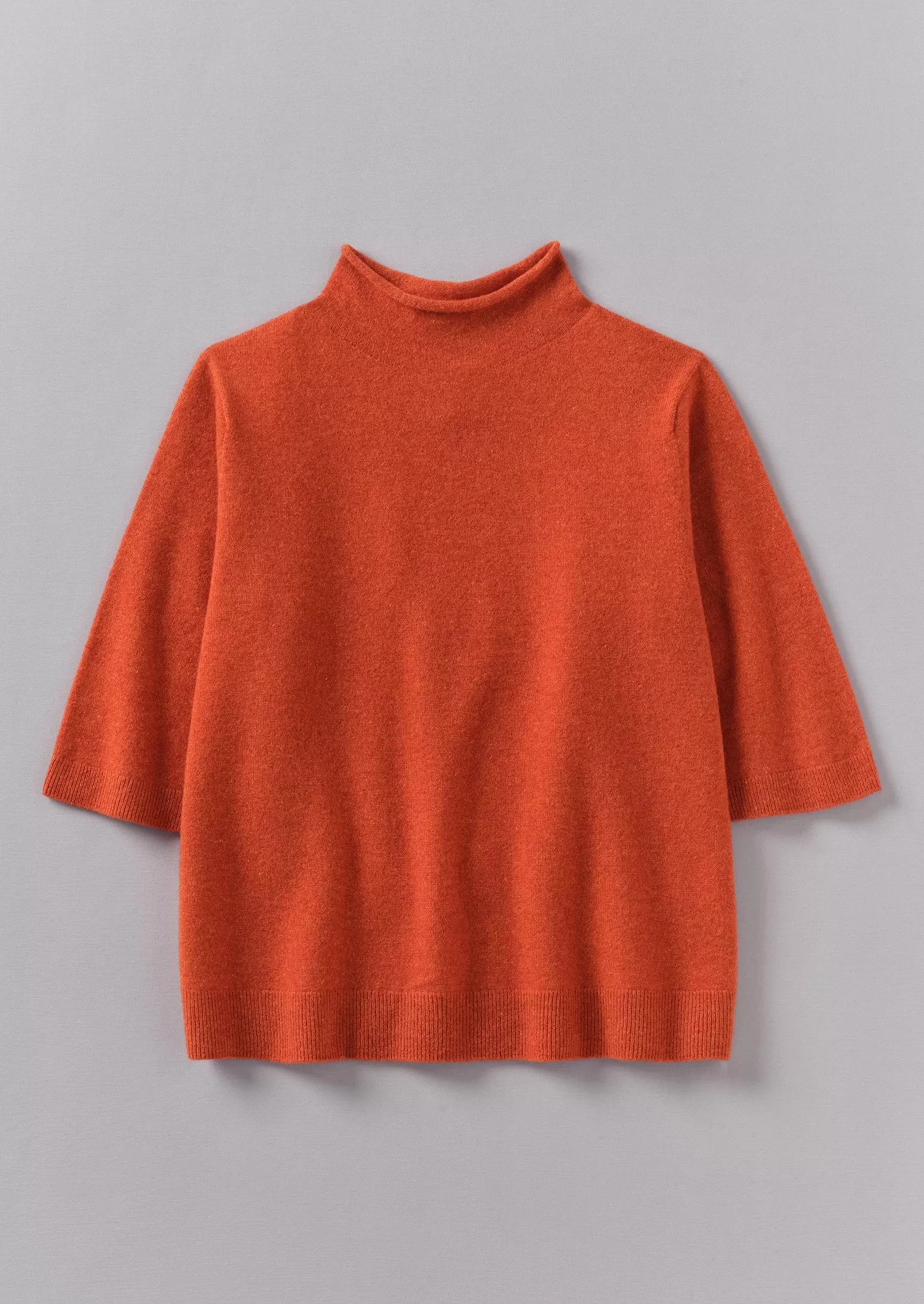 Fine Wool Cashmere Half Sleeve Sweater | Burnt Ember