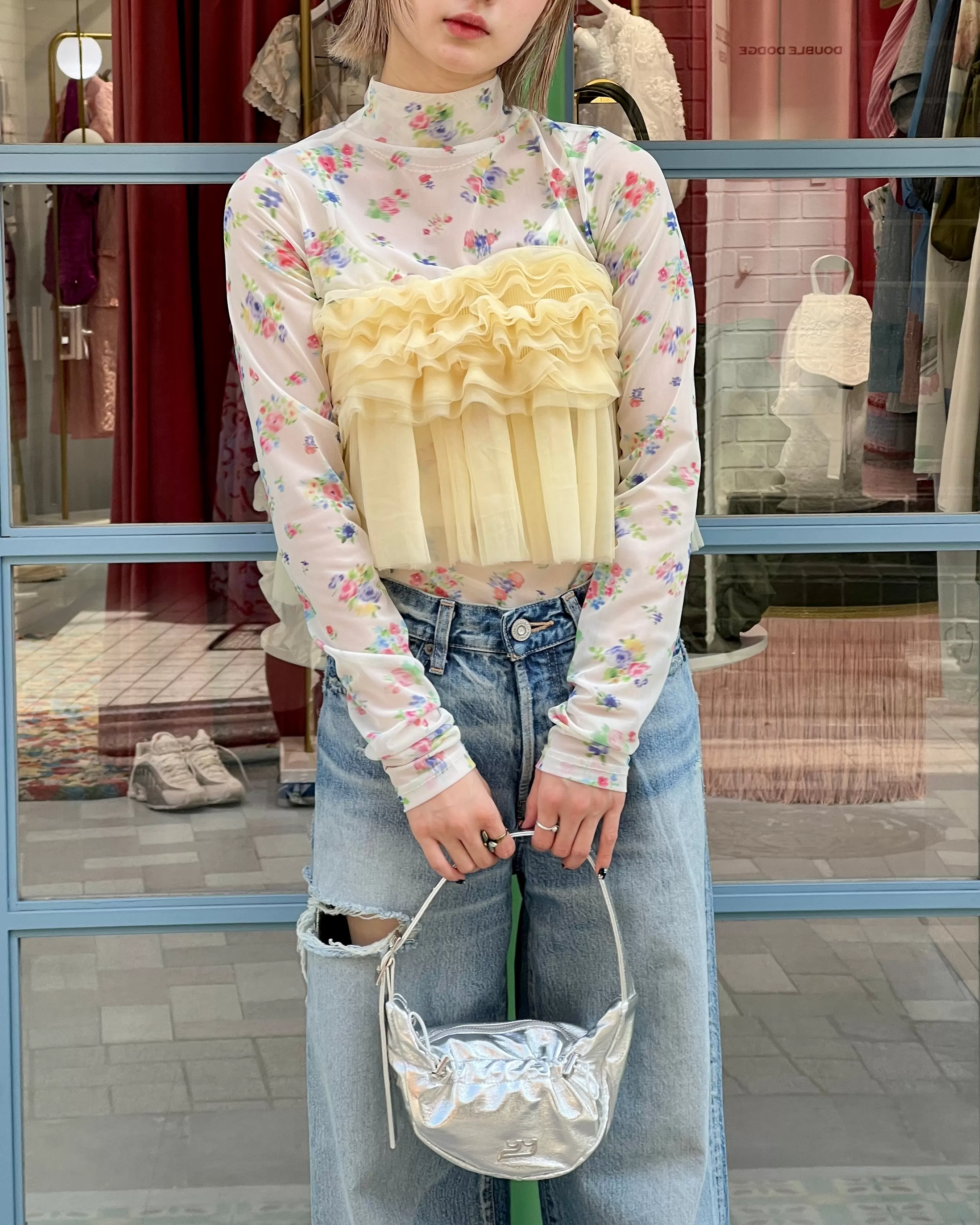 Floral patterns see-through tops