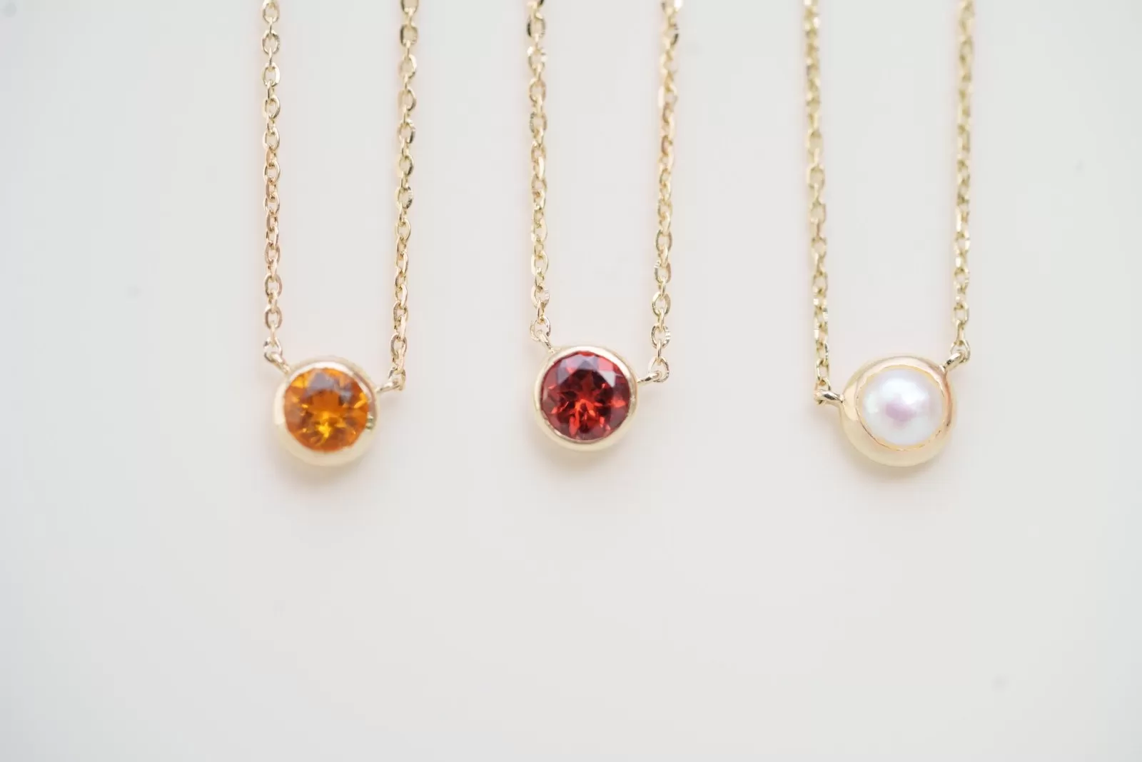 Garnet Station Necklace Bezel Set in 14k Gold