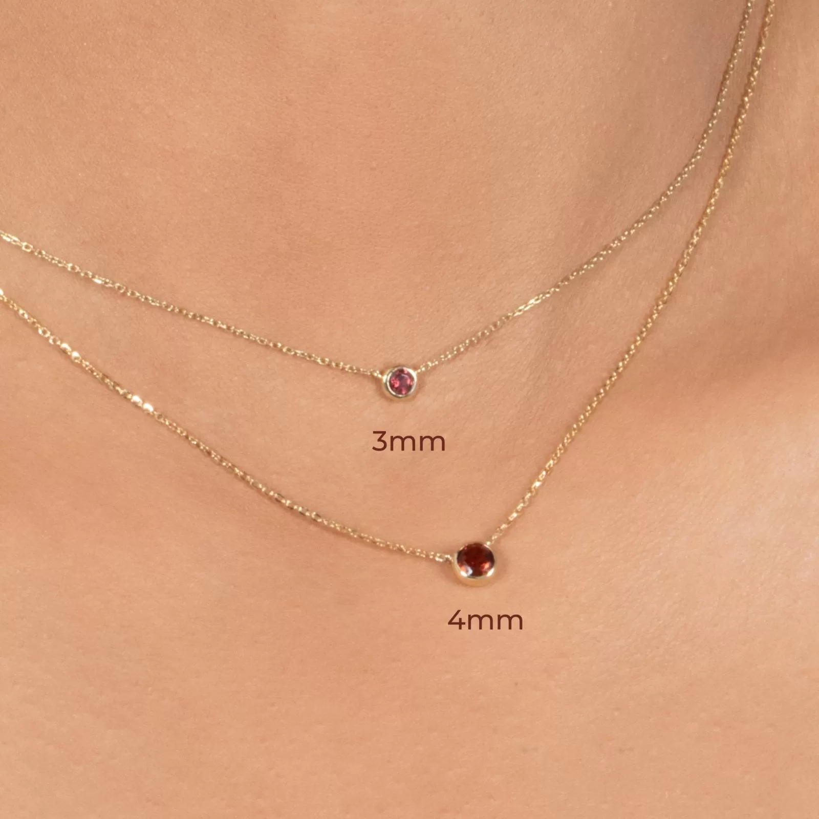 Garnet Station Necklace Bezel Set in 14k Gold