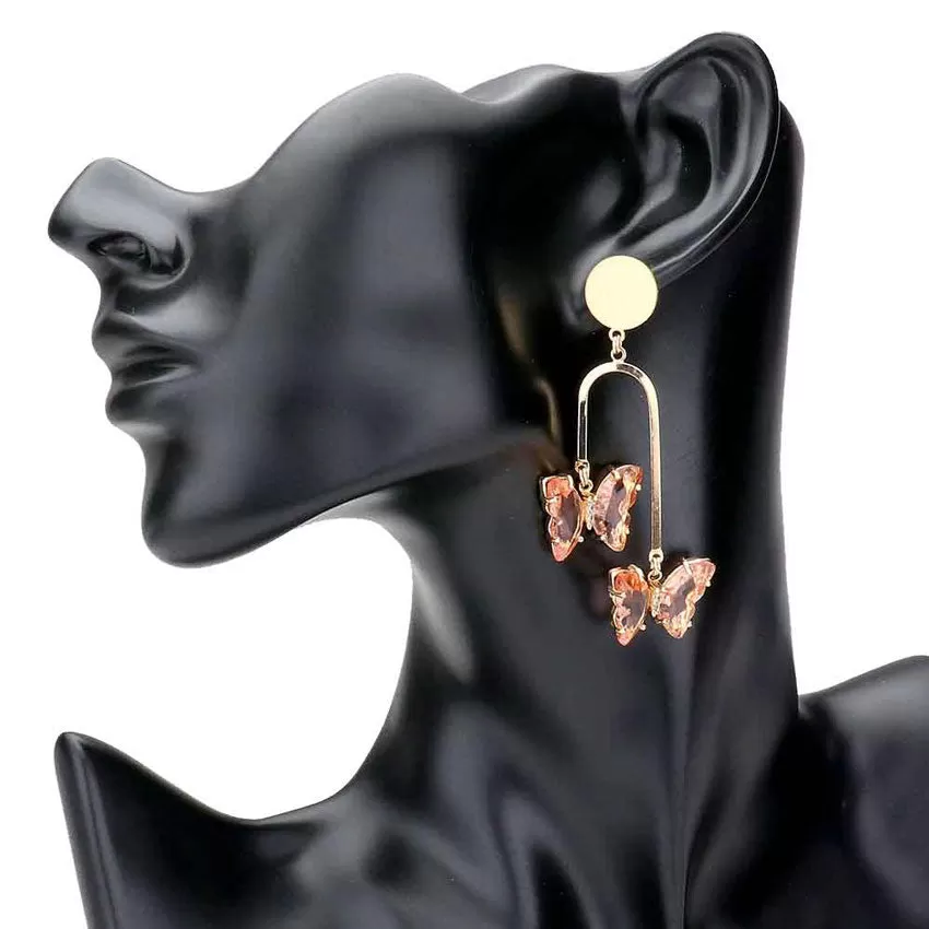 Geometric Metal Double Lucite Butterfly Dangle Earrings