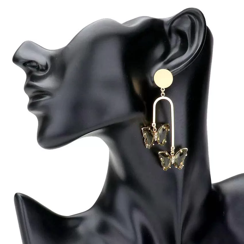 Geometric Metal Double Lucite Butterfly Dangle Earrings